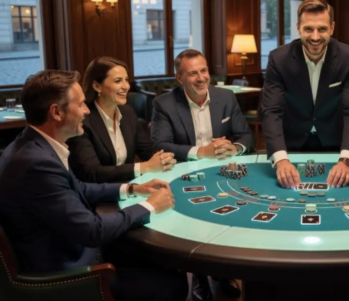 Blackjackový stůl v restauraci Karlovia s večerní atmosférou