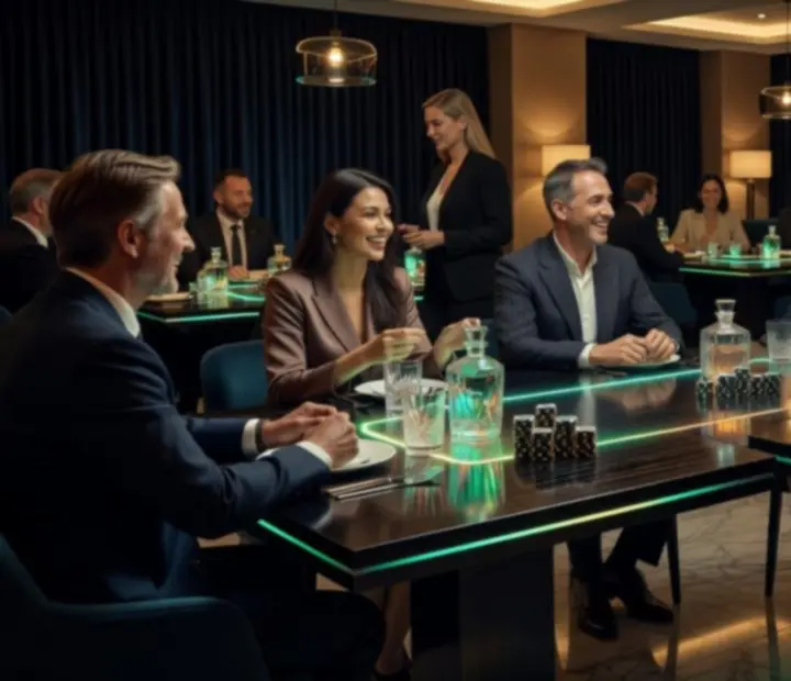 Večerní atmosféra eventu v restauraci Karlovia se stolními programy
