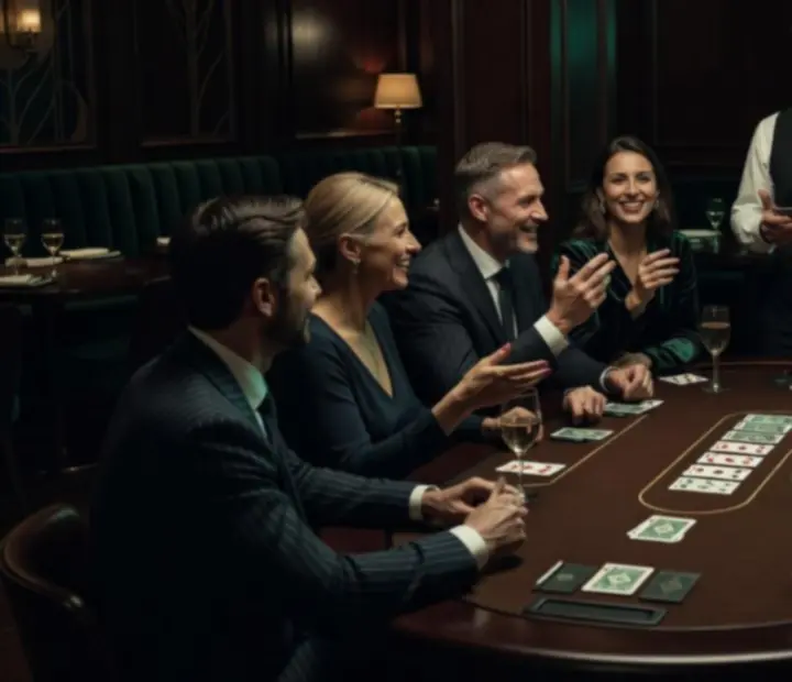 Hostitel pokerového večera uvádí program v restauraci Karlovia