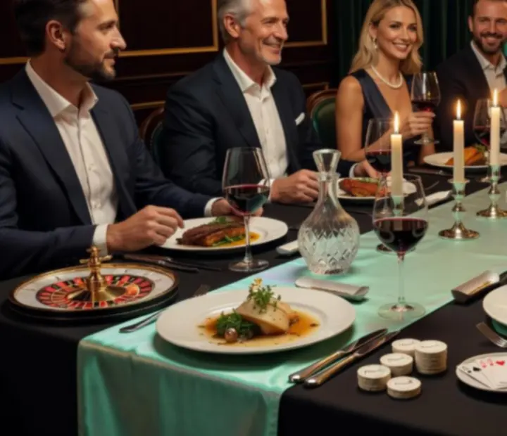 Večerní stůl v restauraci Karlovia se svíčkami a společenskou atmosférou